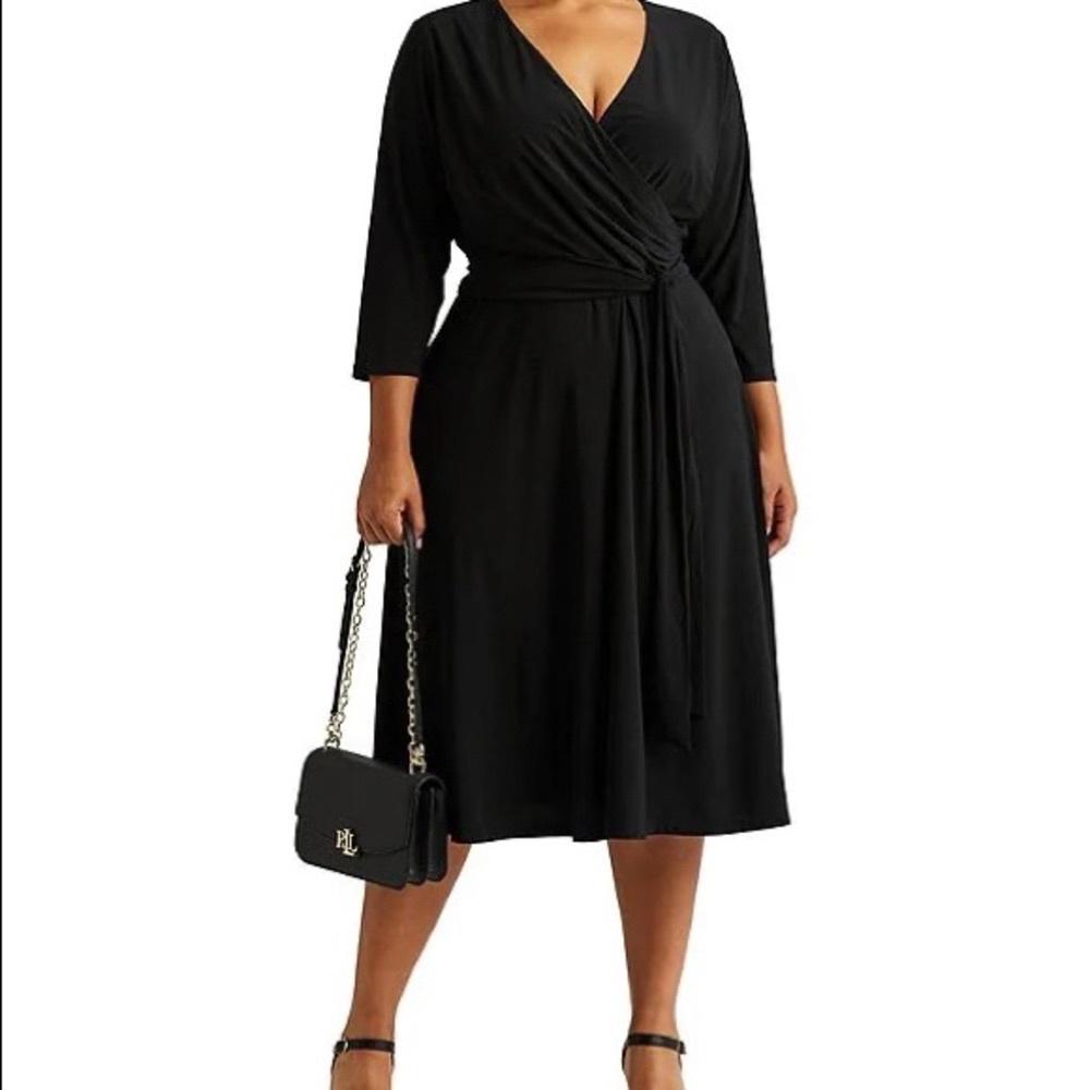 Lauren Ralph Lauren 3/4 Sleeve Belted Jersey Midi Dress